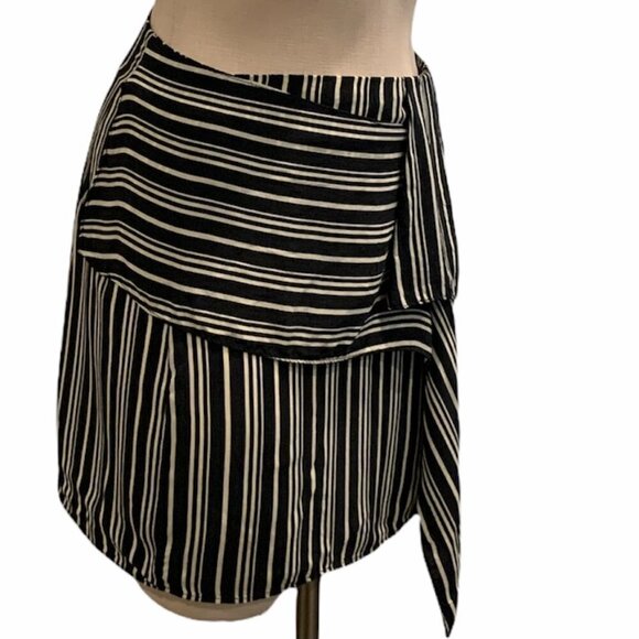 Zara Basic Special Collection Sz S Asymmetric Black Stripe Skirt Cupro #230J - Picture 2 of 6